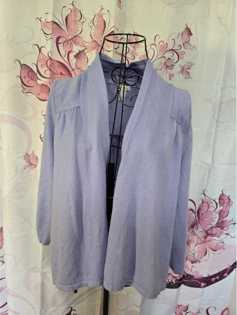 Chicos Open Front Cardigan Large 12 (2) Purple Lilac Silk Angora Minamilst